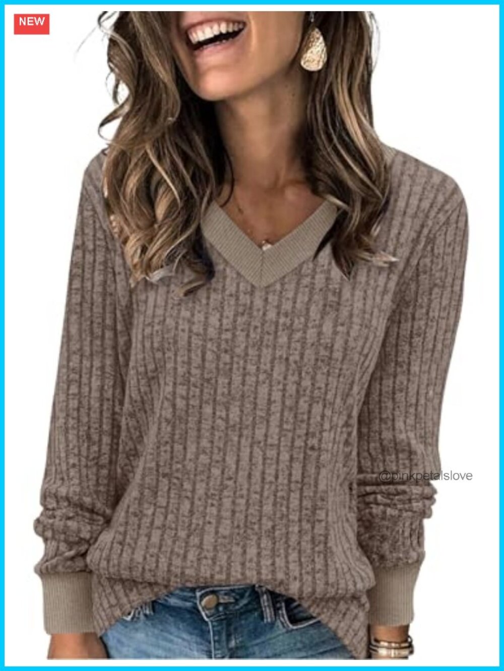 Women's V Neck Long Sleeve Tunic Top Soft Lightweight Loose Fit Fall Casual